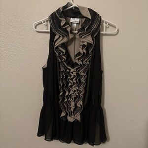Robert Rodriguez Black and Cream Ruffled Blouse